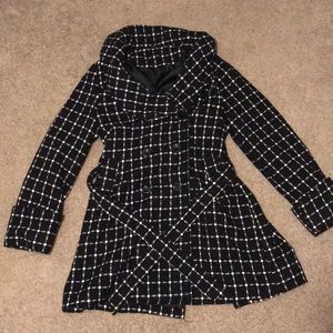 Like New Checkered Pea Coat With Pockets